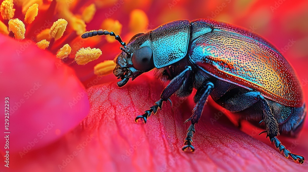 Naklejka premium Colorful beetle on vibrant flower (2)