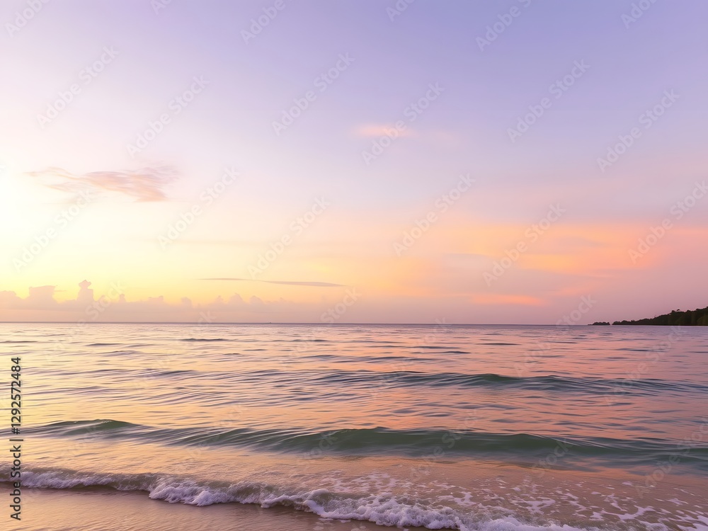 Tropical Island at Sunset A Peaceful Bay with Soft Waves and a Golden Sky Fading into Purple and Pink Tropical Island at Sunset A Peaceful Bay with Soft Waves and a Golden Sky Fading into Purple and Pink