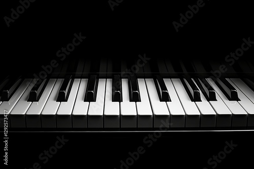 Artistic close up of illuminated black and white piano keys showcasing classic elegance and beauty