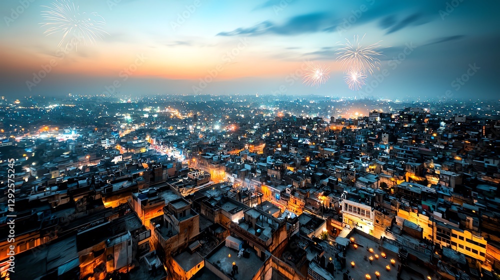 Obraz premium A panoramic view of an Indian cityscape at night