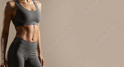  Athletic Woman in Gray Sportswear Minimalist Fitness Concept Generative AI