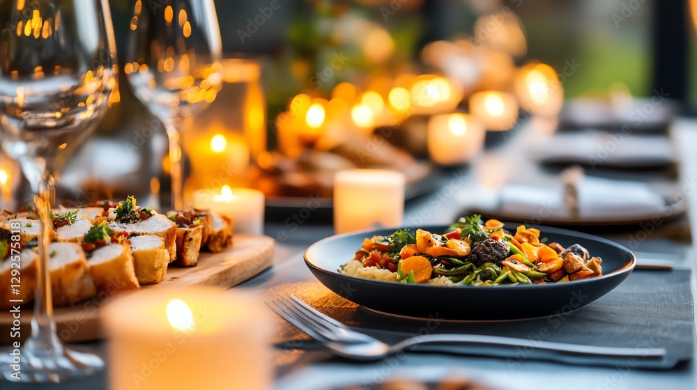 A long banquet table adorned with candles and traditional delicacies, vibrant cultural gathering, and festive joy A long banquet table adorned with candles and traditional delicacies, vibrant cultural gathering, and festive joy