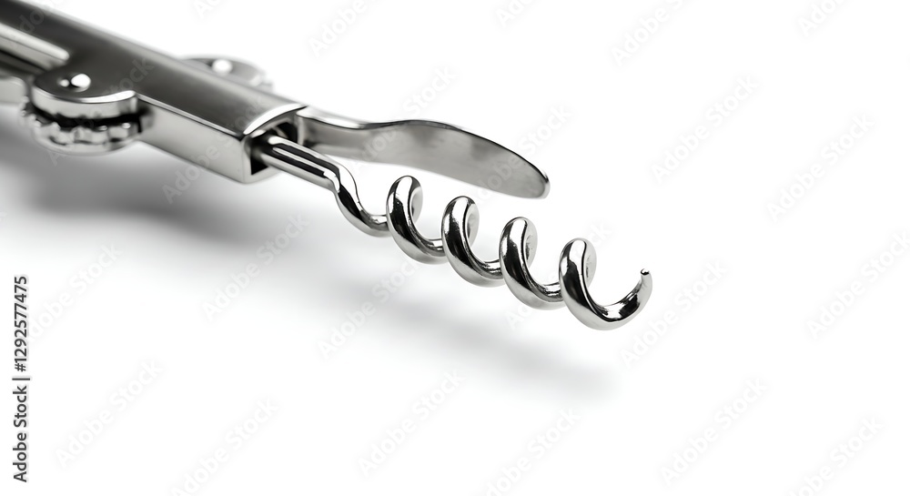 A silver corkscrew with a spiral tip, isolated on a white background A silver corkscrew with a spiral tip, isolated on a white background