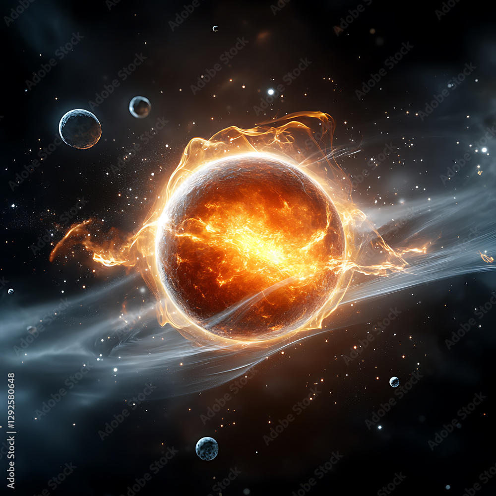 Obraz premium Explosive cosmic event outer space digital art celestial environment wide-angle view cosmic phenomenon