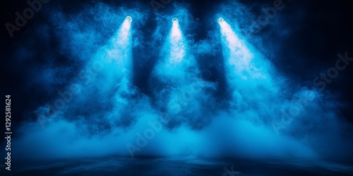 Wallpaper Mural Dramatic Stage Illumination Atmospheric Blue Toned Effect of Light Beams and Smoke Creating Visual Depth Torontodigital.ca