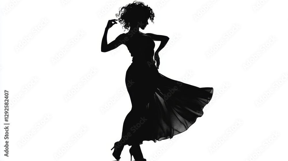 a black silhoutte of a female salsa dancer. a black silhoutte of a female salsa dancer.