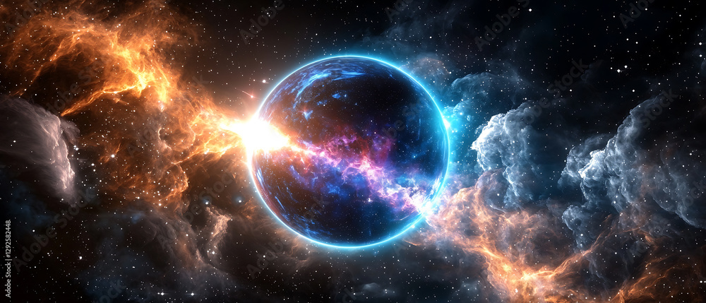 Obraz premium Cosmic explosion event outer space digital art nebula environment vivid viewpoint astronomical concept for seo impact