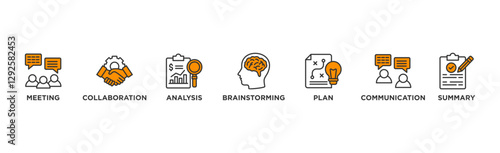 Brief banner web icon vector illustration concept for a briefing of business plan with an icon of meeting, collaboration, analysis, brainstorming, plan, communication, and summary