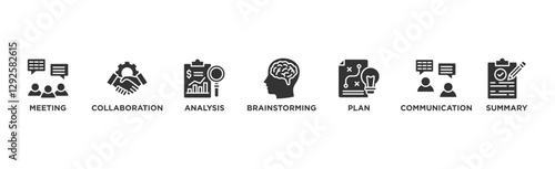 Brief banner web icon vector illustration concept for a briefing of business plan with an icon of meeting, collaboration, analysis, brainstorming, plan, communication, and summary