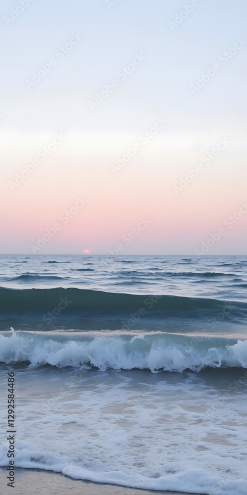 Gentle Ocean Waves Under a Soft Sunrise Sky Gentle Ocean Waves Under a Soft Sunrise Sky