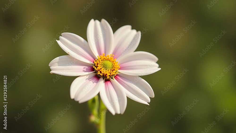Delicate White Cosmos Flower with Pink Hues in Soft Focus Natural Background Delicate White Cosmos Flower with Pink Hues in Soft Focus Natural Background