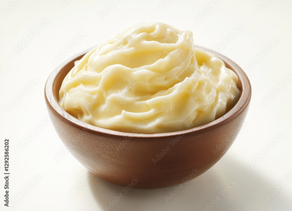 Creamy and Rich Homemade Buttercream Frosting in a Wooden Bowl, Perfect for Cakes, Cupcakes, and Desserts on a Light Background Creamy and Rich Homemade Buttercream Frosting in a Wooden Bowl, Perfect for Cakes, Cupcakes, and Desserts on a Light Background