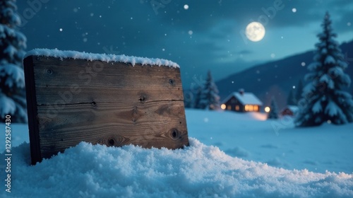Wallpaper Mural Rustic Wooden Sign Partially Buried in Snowdrift Against a Winter Landscape at Night with a Full Moon Torontodigital.ca