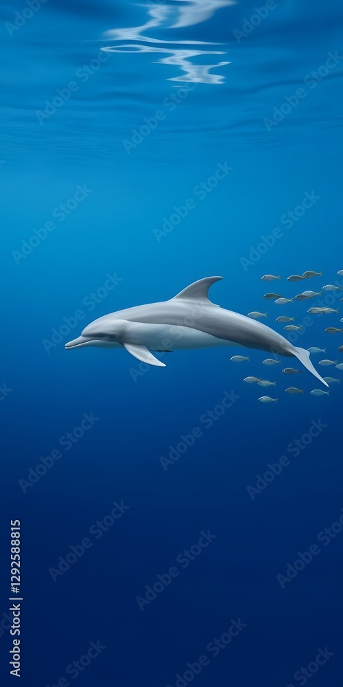 Naklejka premium Fish Dolphin and School of Fish Swimming in Tranquil Waters