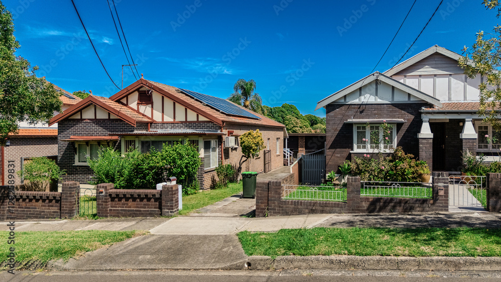 Old Restored Federation Suburban Sydney Double Brick with terrecotta Roof tiles timber window frames in western Sydney NSW Australia Old Restored Federation Suburban Sydney Double Brick with terrecotta Roof tiles timber window frames in western Sydney NSW Australia