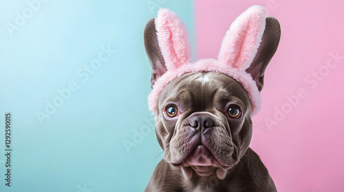 Wallpaper Mural Adorable French Bulldog Puppy Wearing Bunny Ears on a Pastel Background for Easter Torontodigital.ca