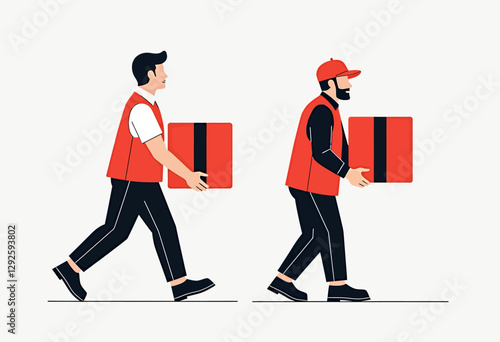 Flat Vector Movers Carrying Boxes: A Simple and Clean Illustration for Moving Services, Relocation Companies, and Home Organization Websites

