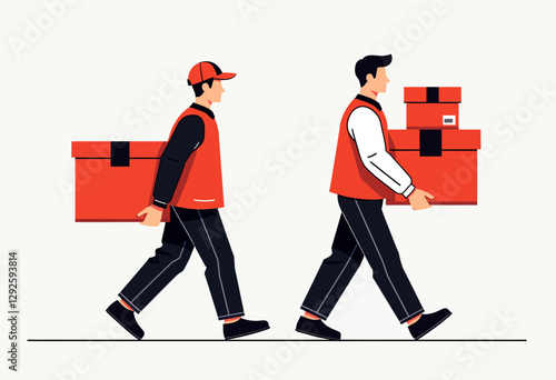 Minimalist Mover Vector Illustration: Flat Design with Black Outlines and Red Accents, Perfect for Moving Company Websites and Promotional Materials

