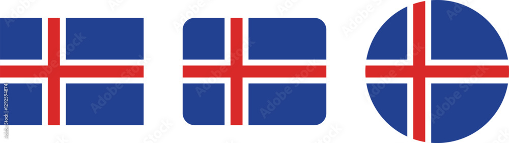 Iceland Flag Design Variations in Square and Oval Shapes Iceland Flag Design Variations in Square and Oval Shapes