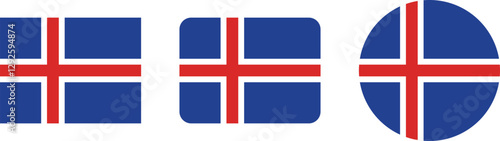 Iceland Flag Design Variations in Square and Oval Shapes