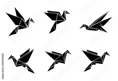 origami bird silhouette set, isolated background