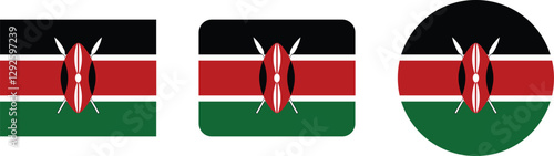 Kenya Flag Design in Different Shapes: Rectangular, Square, and Circle