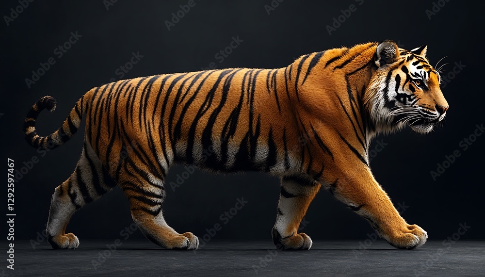 Obraz premium Tiger walking on dark background, wildlife, nature