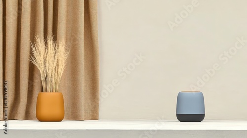 Wallpaper Mural Modern Minimalist Decor with Vases and Textured Curtain Background Torontodigital.ca