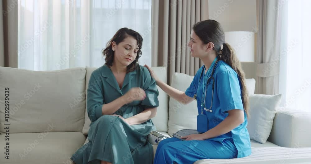 Caring Nurse Comforting Patient During Home Healthcare Visit – Medical Support, Patient Care, Wellness Caring Nurse Comforting Patient During Home Healthcare Visit – Medical Support, Patient Care, Wellness