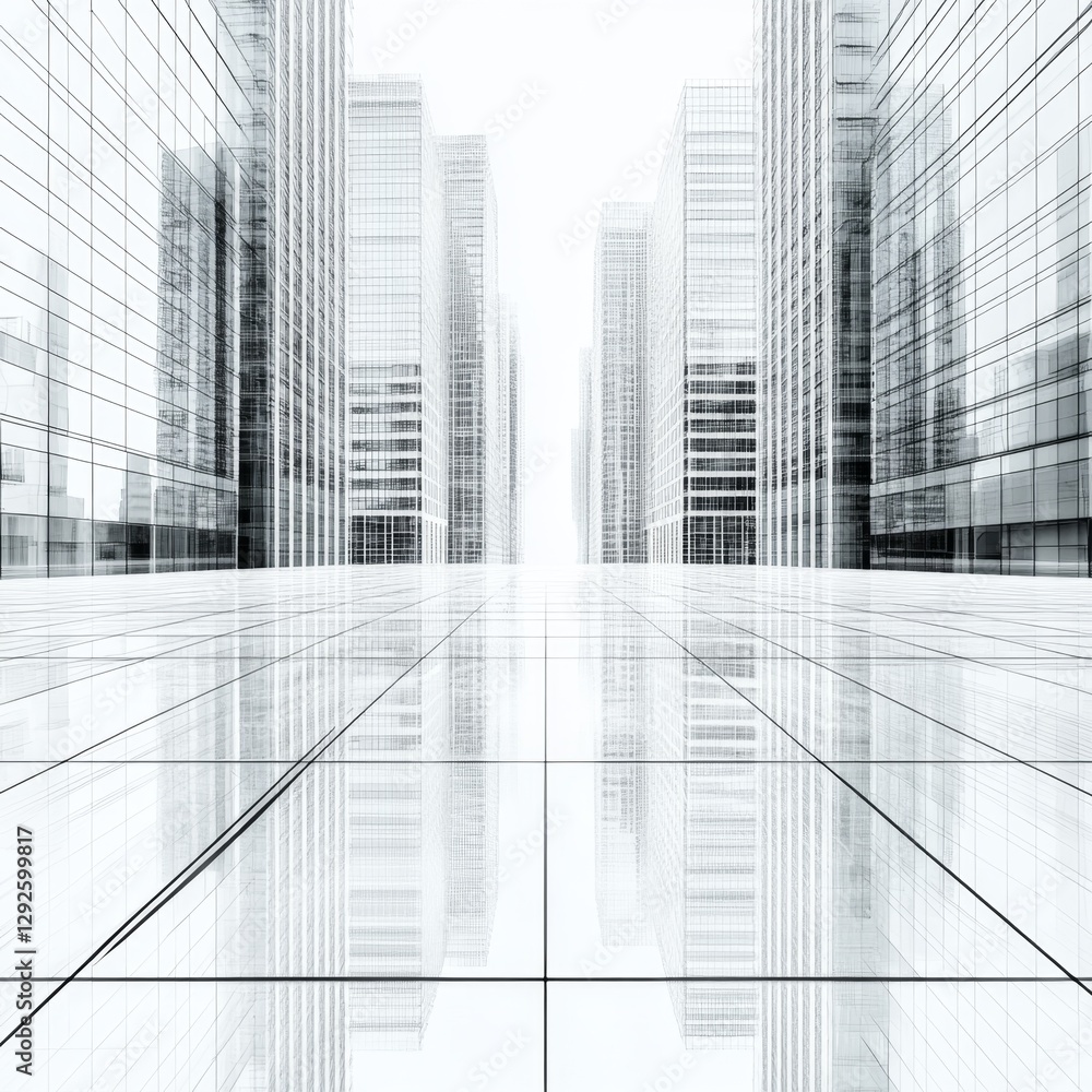 Fototapeta premium Modern Cityscape with Skyscrapers and Glass Facades Reflecting Light in Urban Environment for Architectural and Design Projects