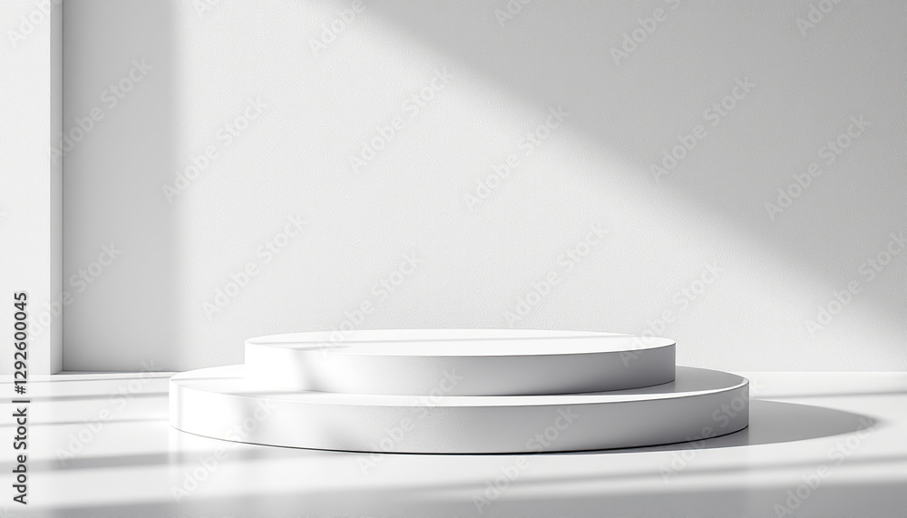Minimalist White Product Display Platform with Sunlight Shadows Minimalist White Product Display Platform with Sunlight Shadows