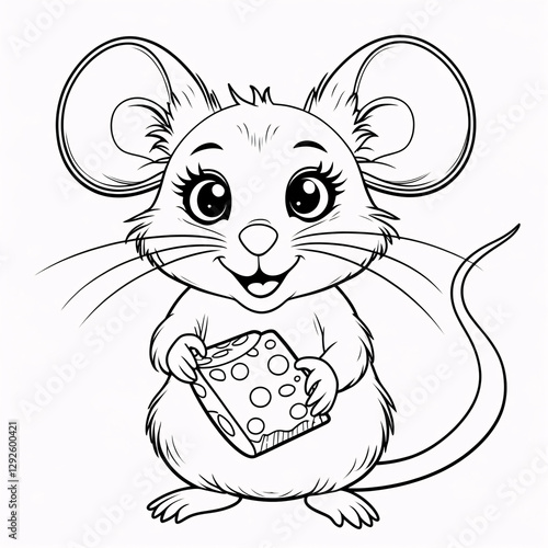 Playful Baby Mouse Drawing with Happy Expression for Kids Book Covers and Engaging Educational Coloring Pages for Creative Development Drawing Illustration with Heart and Flowers Garden photo