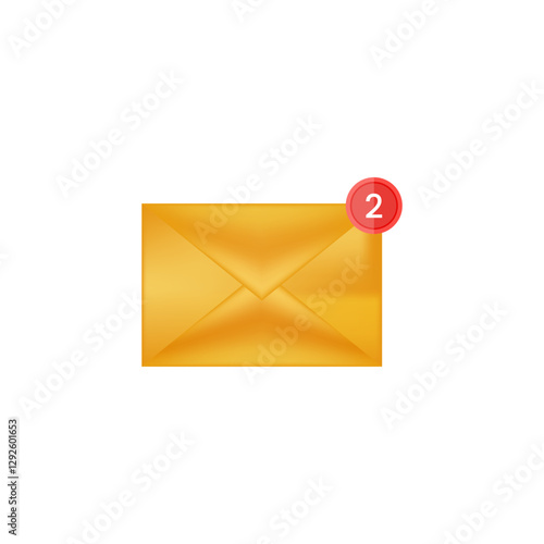3d Male envelope male box vector incoming email message inbox notification with red two number notification icon isolated