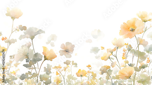 Fototapeta Naklejka Na Ścianę i Meble -  A painting of a field of flowers with a white background