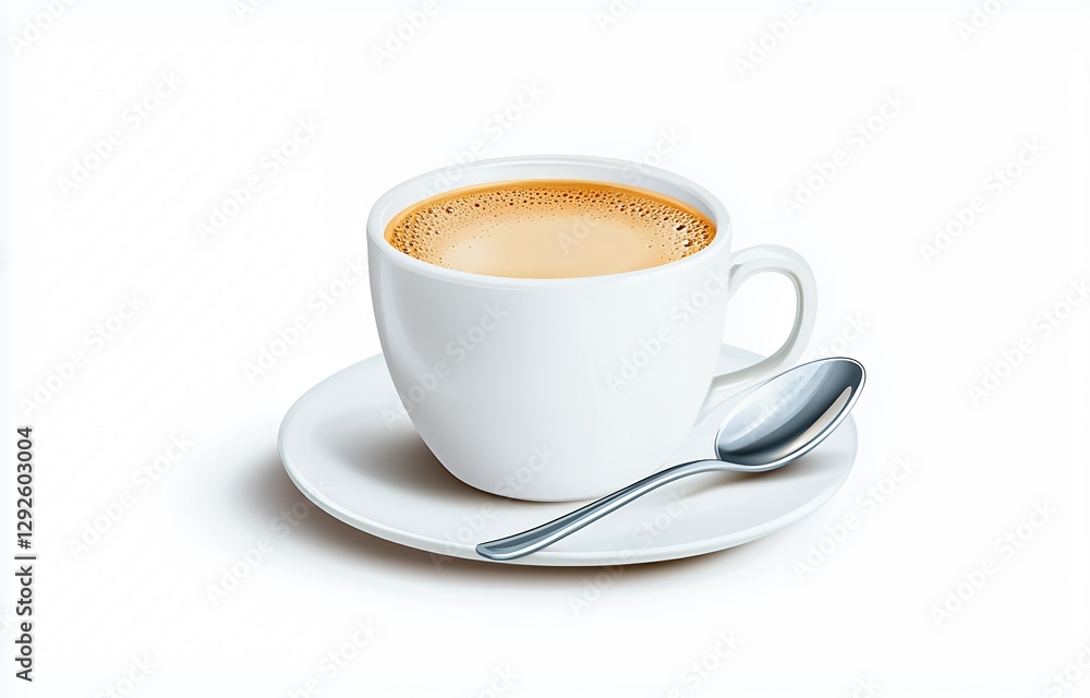 White Coffee Cup With Spoon On Saucer White Coffee Cup With Spoon On Saucer