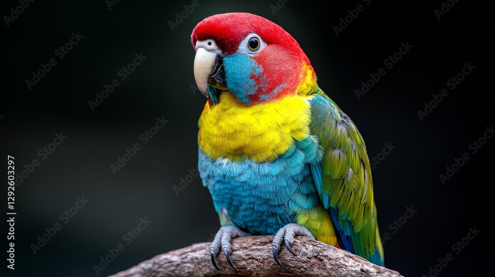 Obraz premium Colorful Parrot Portrait: Red-Capped Bird on Branch