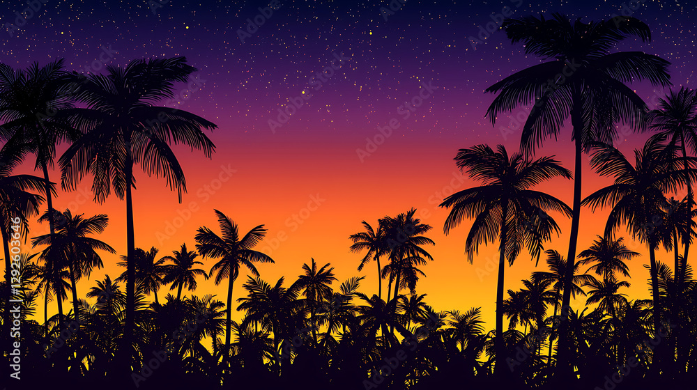 Obraz premium A tropical scene with palm trees and a beautiful sunset