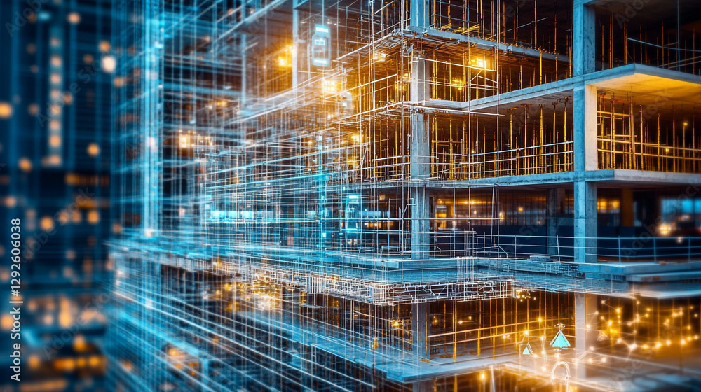 Modern building construction under night sky detailed architectural design city urban steel growth Modern building construction under night sky detailed architectural design city urban steel growth