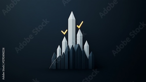 3D Render: Abstract Pencil Skyscraper Achievement - Dark Background AI Generated