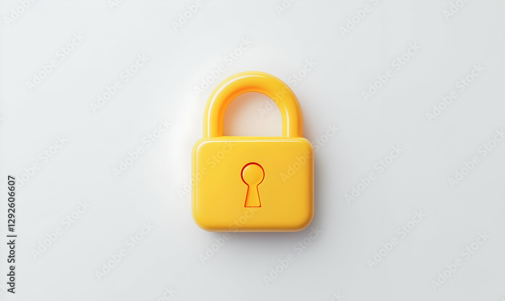 Bright Yellow Lock Illustration on a Minimalist White Background Bright Yellow Lock Illustration on a Minimalist White Background
