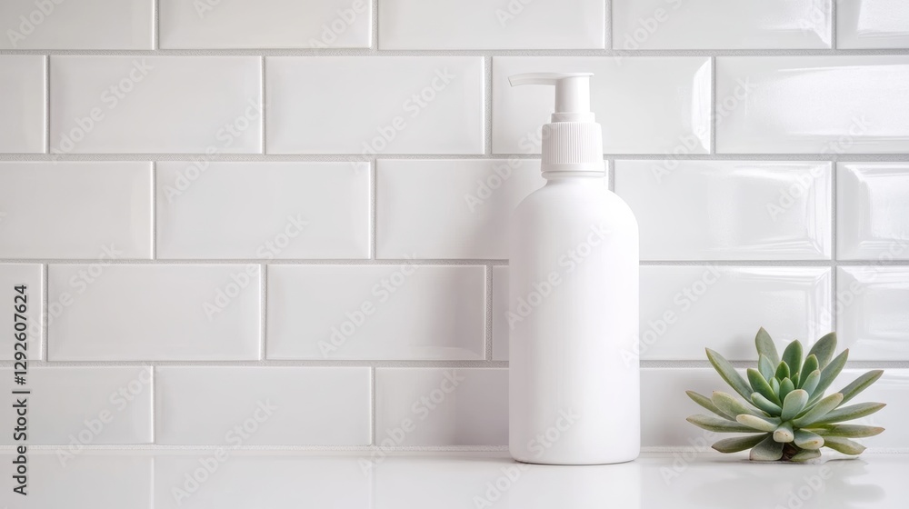 Minimalist White Bottle with Succulent on Countertop Minimalist White Bottle with Succulent on Countertop