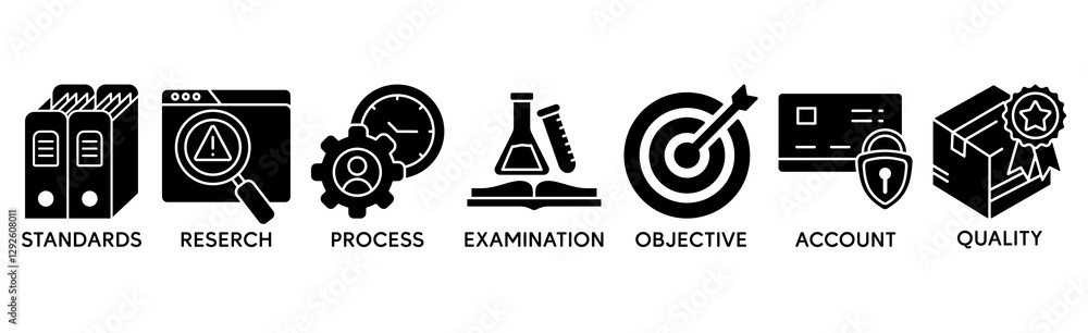 Audit banner web icon vector illustration concept with icon of standards, research, process, examination, objective, account, and quality