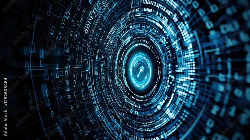 Obraz premium Cybersecurity digital shield made of glowing binary numbers, representing data protection and encryption, futuristic background with a dark blue tech aesthetic