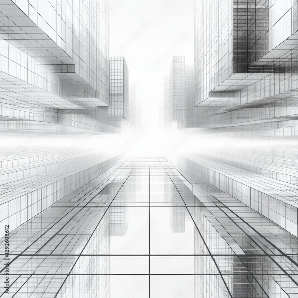Fototapeta premium Abstract Urban Architecture Perspective with Modern Glass Buildings and Futuristic Cityscape View for Minimalist Design and Contemporary Themes