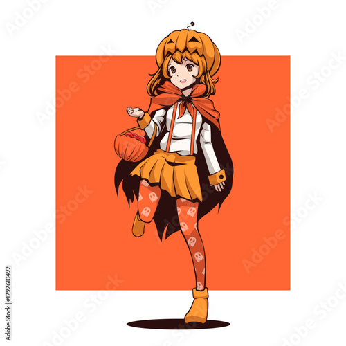 Halloween Cartoon Pumpkin Costume Girl.ai