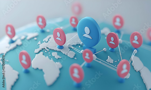 Network Connection Visualization with User Icons on Globe Model