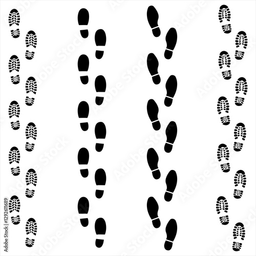 Footprint set of footprint icon, Silhouette of footprints. Black on white background. Vector illustration.