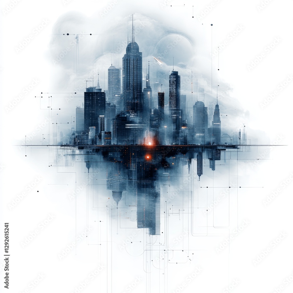 Obraz premium Futuristic City Skyline with Advanced Technology Features and Abstract Design Elements in a Digital Art Style