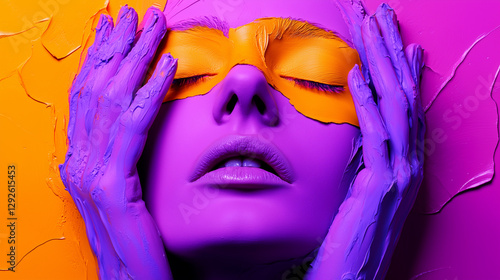 Vibrant colorful portrait of a model with artistic face paint studio photography creative environment close-up conceptual art