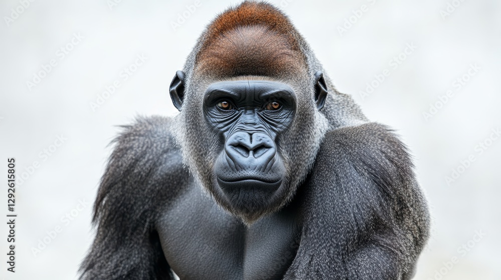Gorilla Portrait: Alert Isolated on White Gorilla Portrait: Alert Isolated on White